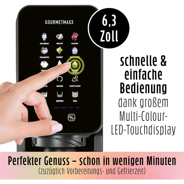 Машина для приготування морозива GOURMETmaxx SmoothUp 800 Вт з LED дисплеєм та 10 програмами - Морозиво, смузі, сорбет | 2 стакани в комплекті