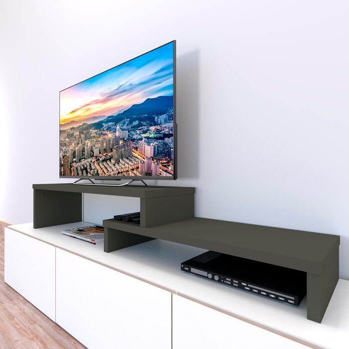 Телевізійна тумба Henor з регульованою драбинкою, FSC® дерево, 90+90x35x30/15 см, графіт