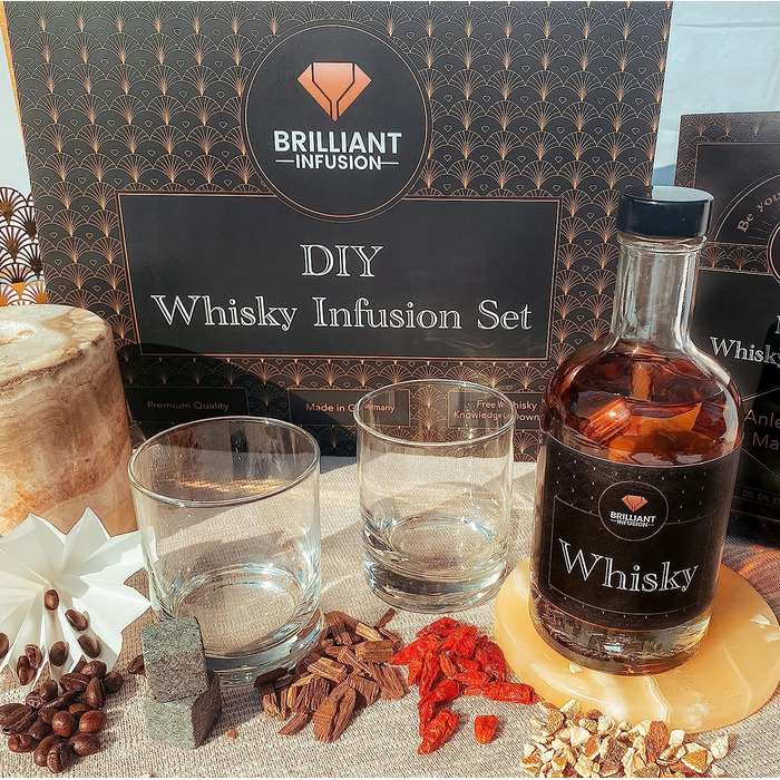 Набір для приготування віскі вдома Brilliant Infusion з дегустаційним приладдям, склянкою та камінням — подарунковий DIY сет для створення власного віскі