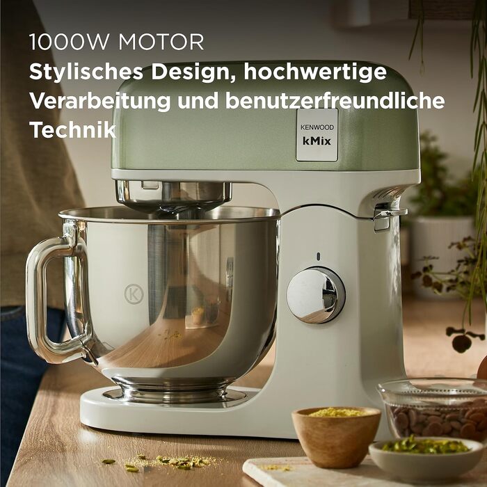 Кухонна машина Kenwood kMix Editions KMX760BC, 1000 Вт, чаша з нержавіючої сталі 5 л, набір для кондитерських виробів та захист від бризок, Зелений металік