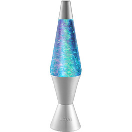 Лава-лампа Lava Lampe 2103: білий віск, синя рідина, сріблястий корпус, висота 36.8 см — декоративний нічник для створення атмосфери