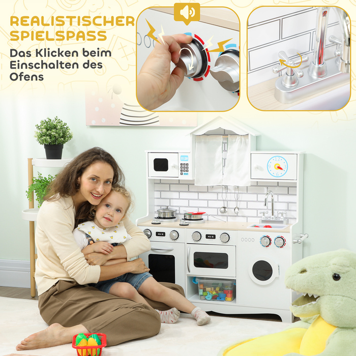 Дитяча кухня Kinderküche з духовкою, мийкою, звуковими ефектами та аксесуарами - чудовий подарунок для дівчаток та хлопчиків віком 3-6 років. Колір: білий.