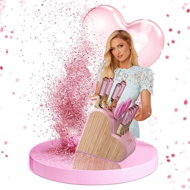 Набір кухонних ножів Paris Hilton у підставці у формі серця, 10 предметів, золоті леза та діамантові ручки, рожевий колір
