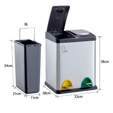Двосекційний смітник SVITA TC2X8 16 л (2×8 л), педальний, для сортування сміття, компактний, для кухні, сріблястий