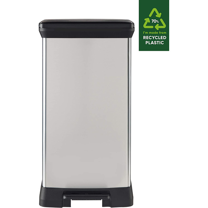 Смітник CURVER Deco Bin 50 л з кришкою та педаллю, чорний/сріблястий, металевий дизайн, пластик, для кухні