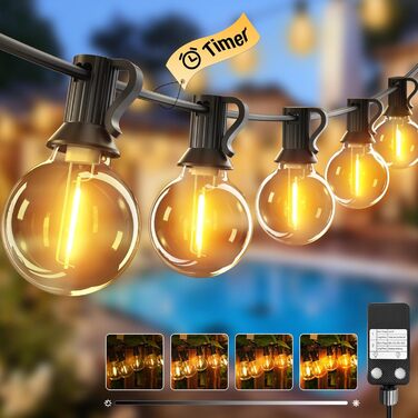 LED гірлянда для декорування вулиці, 15 метрів, димер, таймер, тепле світло G40, вологостійка, для саду, балкону, вечірки, павільйону, тераси