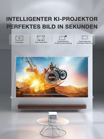 Смарт-проектор VISSPL 4K Home Cinema, 1000 ANSI люмен, WiFi 6, Bluetooth, Autofokus, Trapezoidна корекція, Full HD 1080P для дому та вулиці, Білий