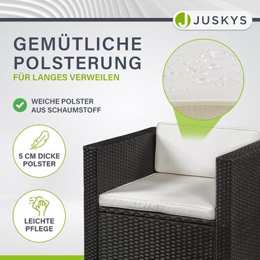 Juskys Lounge Punta Cana L: Комплект садово-розкішних меблів для 4-5 осіб (софа 3 місця, крісло, пуф, столик, подушки). Чудовий вибір для саду, тераси та балкону. Водостійкий набір меблів для відпочинку. Чорний/Крем.