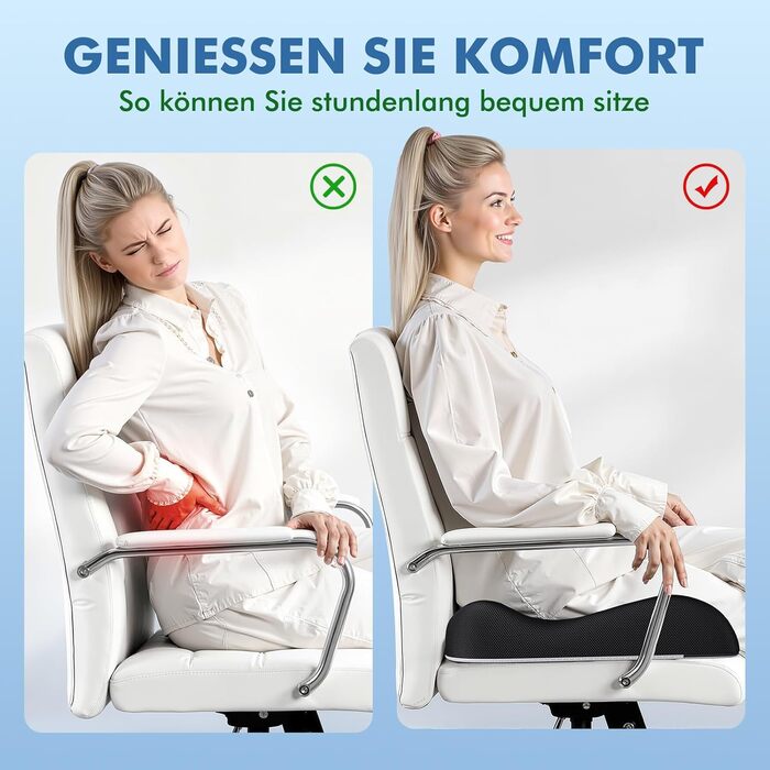 Ортопедична подушка для сидіння Benazcap з ефектом пам'яті (Memory Foam) – ергономічна подушка для розвантаження тиску в авто, офіс, геймінг та дім, зі знімним чохлом, 45*41*8 см