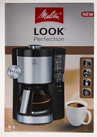 Кавоварка Melitta Look Perfection знімний резервуар, фільтр-кавоварка з скляною колбою, захист від крапель, до 10 чашок, чорна