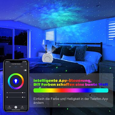 Розумний LED-проектор зоряного неба MILFECH: RGB-лампа 3D Галактика з керуванням через WLAN, Alexa та Google Assistant, таймером та регулюванням яскравості, нічник для дітей та свят