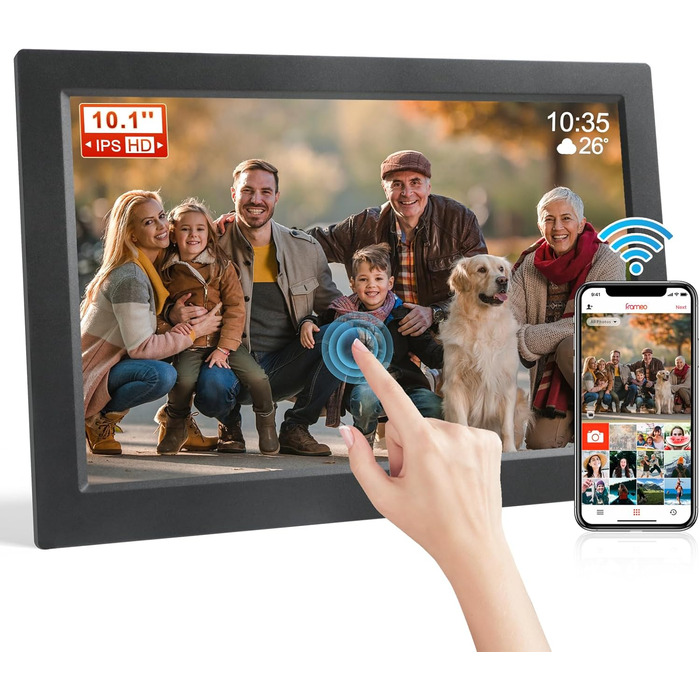 Цифрова фоторамка FRAMEO 10,1 дюйма з Wi-Fi, 1280 x 800 HD IPS LCD сенсорний екран Smart Cloud Photo Frameo з 16 ГБ пам'яті