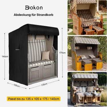 Чохол для підвісного крісла водонепроникний Dokon з блискавкою та шнурком, захисний чохол від сонця та вітру 420D Oxford (190x115 см, чорний)