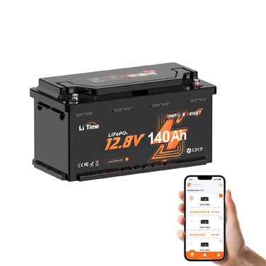 LiFePO4 акумулятор LiTime 12V 140Ah H190 з Bluetooth для кемпера та автобудинку, літієва батарея