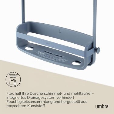 Підвісна полиця для душу Umbra Flex, органайзер у ванну з 2 рівнями та системою дренажу, силіконові стрічки, колір: сланцево-синій