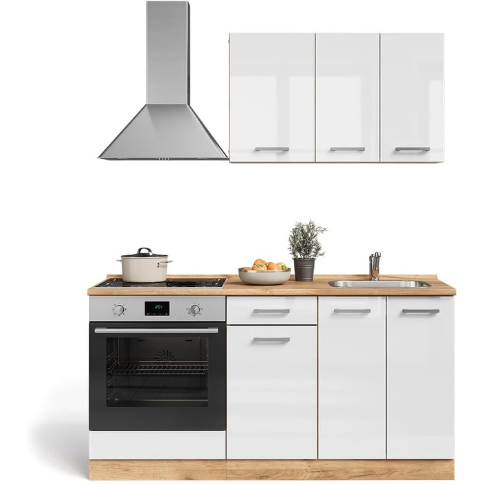 Модульна кухня Vicco R-Line, дуб Goldkraft / антрацит, 160 см, з шафою під плиту, підготовлена під мийку та вбудовану техніку (без стільниці)