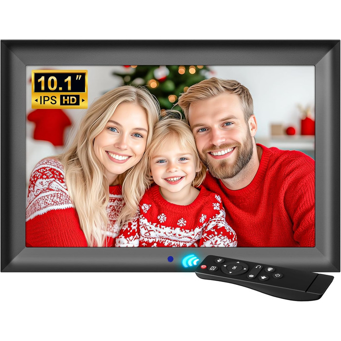 Цифровий фоторамка OBVHNUA 10.1 дюйма з IPS екраном (1280x800) та пультом, USB/SD (128GB), автоповорот, відтворення фото/музики/відео