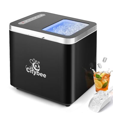 Льодогенератор Citybee компактний - 9 кубиків за 6 хвилин, 2 розміри льоду, до 14 кг/добу, самоочищення з УФ-лампою, чорний