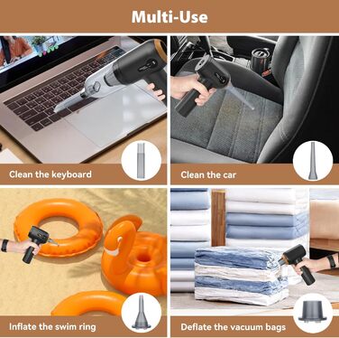 Портативний ручний пилосос 15000 Па, акумуляторний, 4-в-1, легкий повітродув і пилосос з LED-дисплеєм, USB-зарядка, для авто, дому та прибирання шерсті тварин, чорний