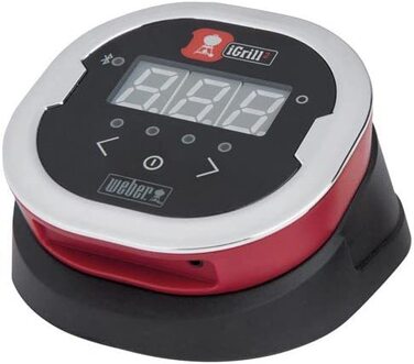 Weber iGrill 2 — розумний Bluetooth термометр для м'яса з 4 підключеннями, магнітним кріпленням, контроль через додаток та дисплей, чорний, 3.2 x 10.8 x 5.0 см, для гриля