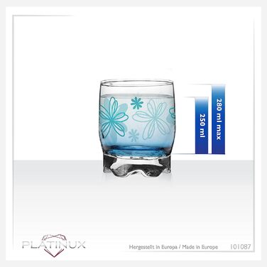 Набір склянок PLATINUX з квітковим принтом, 6 шт., 250 мл — склянки для води та соку, стильний дизайн, прозоре скло