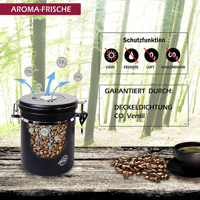 Контейнер для кави Pro@Home43 1,5 л, нержавіюча сталь, герметичний, з календарем, чорний, з мірною ложкою, у подарунковій коробці
