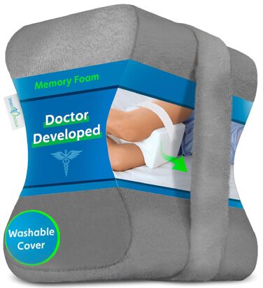 Подушка для колін з ортопедичною піною Memory Foam для сну на боці, при болях у спині та сідничному нерві - Сіра
