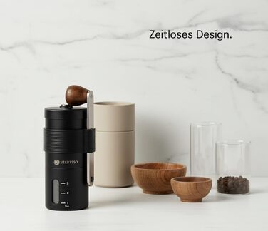 Ручна кавомолка Kaffeemühle з керамічними жорнами, чорна | Регульований помел для еспресо, компактна, для дому та подорожей
