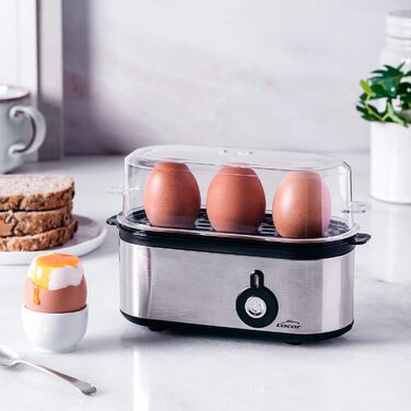 Електрична яйцеварка Lacor TRI OVUM з нержавіючої сталі 18/10, BPA-free, 3 режими приготування, автоматичне вимкнення, 3 яйця, сіра