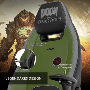 Ігрове крісло noblechairs Legend Doom: The Dark Ages Edition — ергономічний офісний стілець з підтримкою попереку, 4D-підлокітниками та шкіряним покриттям PU, до 150 кг
