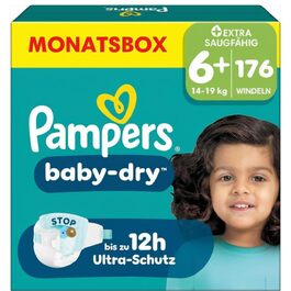 Підгузки Pampers Baby-Dry розмір 6+ (14-19 кг), 176 шт, максимальний захист від протікань та комфорт на ніч