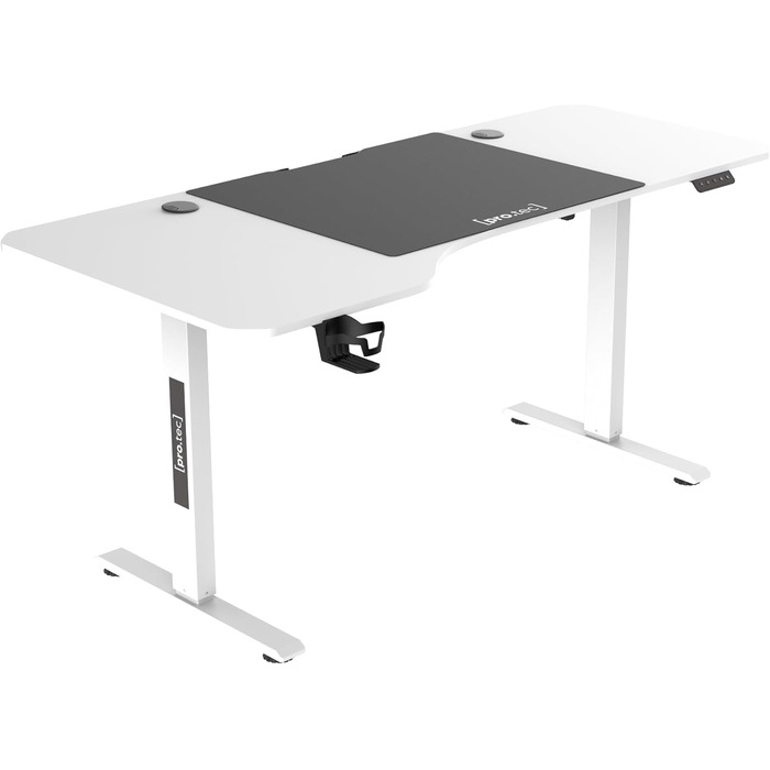Електричний регульований письмовий стіл pro.tec Stryn 160x75 см, L-подібний, з пам’яттю, білий, висота 72-117 см