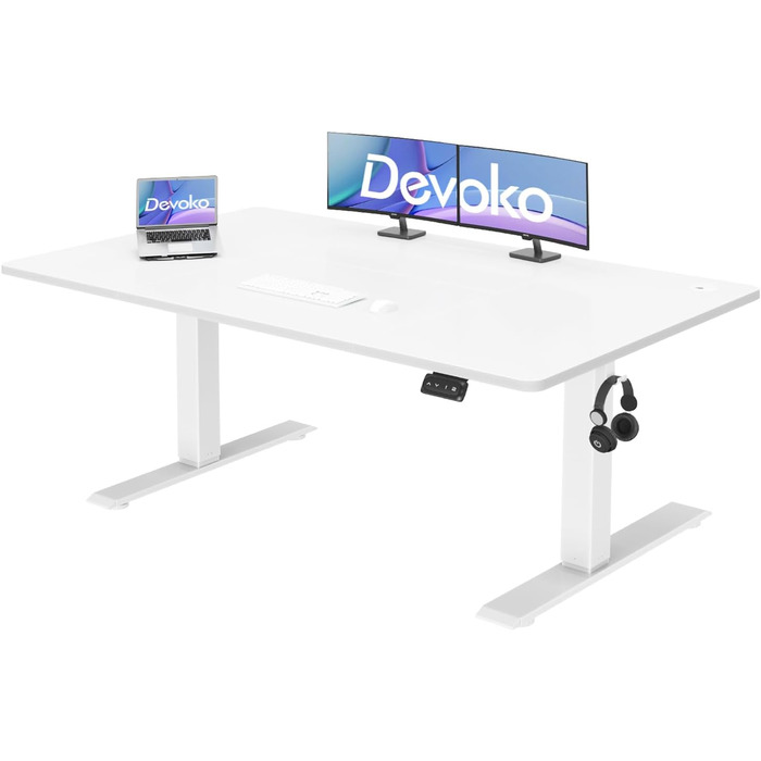 Електричний регульований стіл Devoko 140x60 см, білий, офісний комп'ютерний стіл з пам'яттю положень, стіл для роботи сидячи та стоячи