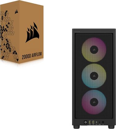 Корпус для ПК Corsair iCUE 2000D RGB Airflow Mini-ITX, сталевий, з підсвіткою, 3 вентилятори Slim AF120 RGB, контролер iCUE Lighting Node Core, чорний