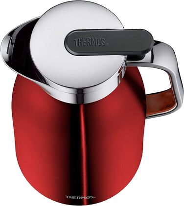 Термос Thermoskanne Century, нержавіюча сталь, 1 л, скляний вкладиш, клапан для наливання однією рукою, 4046.248.100. Зберігає тепло до 12 годин, ідеальний для кави та чаю, на 8 чашок, колір Cranberry