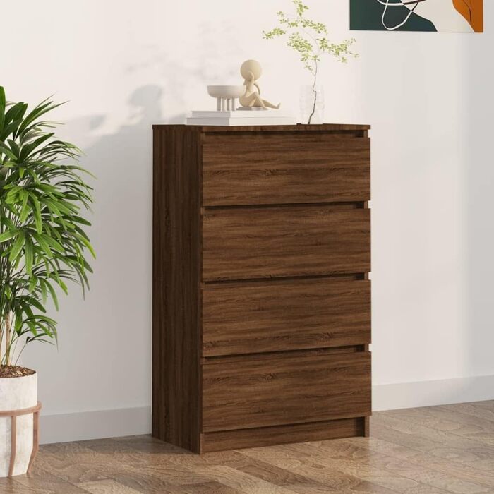 Комод vidaXL з 4 шухлядами, бетонно-сірий, 60x35x98,5 см, сучасний, деревостружкова плита, для вітальні, з великим місцем для зберігання