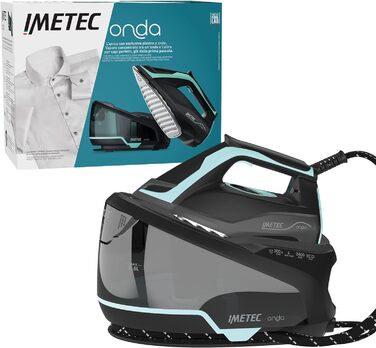 Парова праска Imetec Onda P1 з хвильовою підошвою, 2400 Вт, паровий удар 300 г, резервуар 2,5 л, потрійний захист від накипу, чорна/зелена