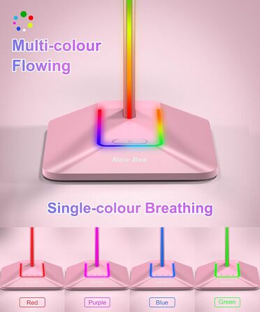 Підставка для навушників New Bee з RGB-підсвіткою, USB Type-C зарядкою та передачею даних, універсальна стійка для геймерських гарнітур, рожева