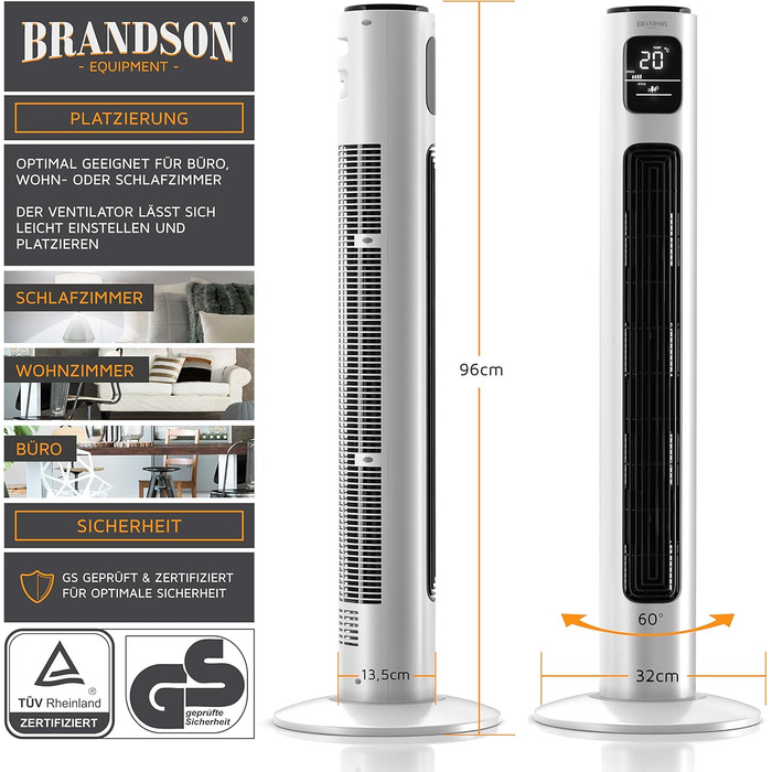 Brandson Турмовентилятор з водяним охолодженням, Wi-Fi, Alexa, дуже тихий, ECO GREEN, 12 швидкостей, сенсорне керування, мобільний кондиціонер, повітроохолоджувач з осциляцією