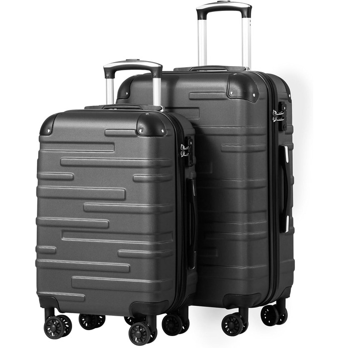 Валізи COOLIFE з твердим корпусом, розширювані, ABS, TSA-замок, 4 колеса, темно-сірі, набір 2 шт. (M+L)