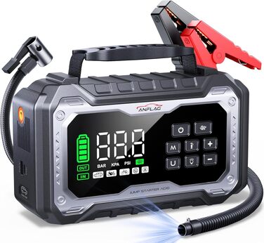 Пусковий пристрій (бустер) для авто 8000A з компресором 160 PSI та Powerbank, чорний