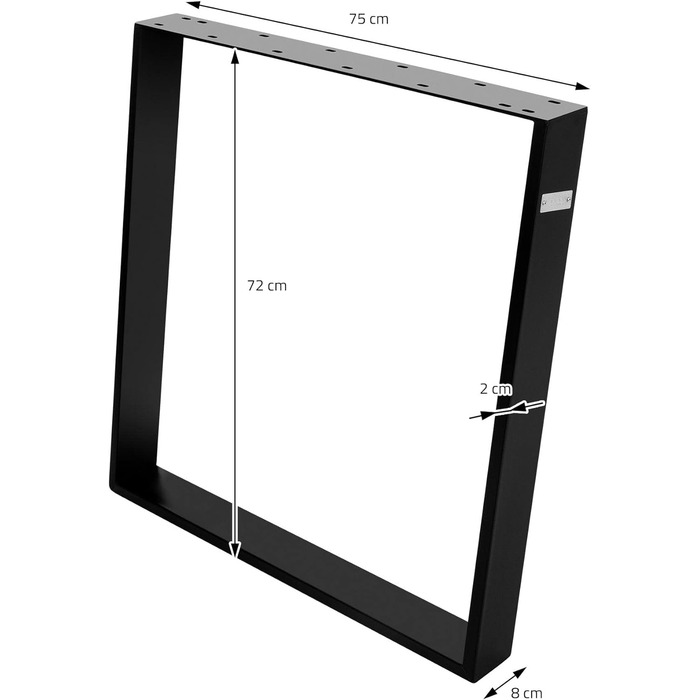 Комплект з 2-х металевих столових ніжок ML-Design, чорний, 75x72 см, профіль 8x2 см, похилі, для обіднього чи письмового столу