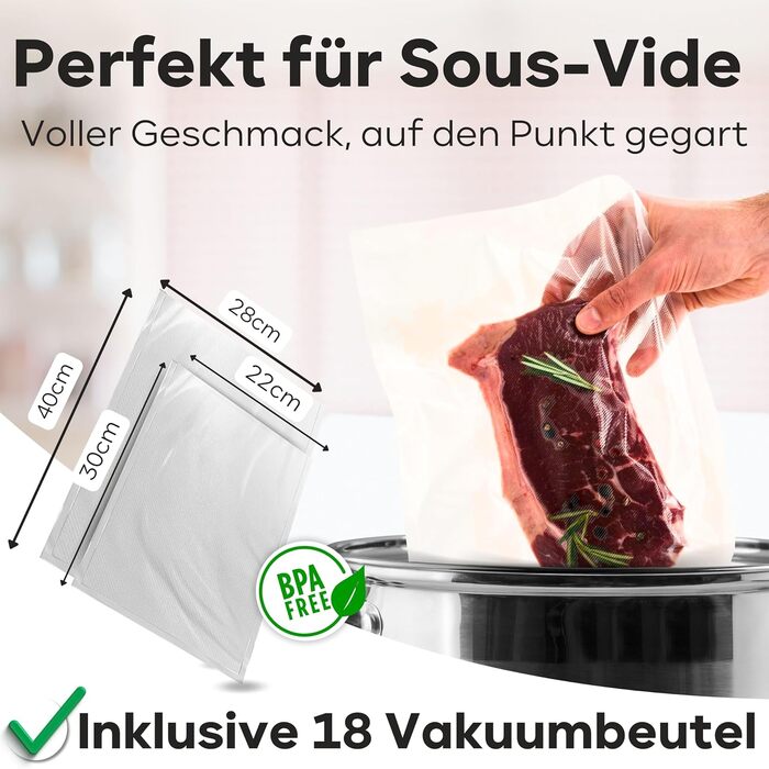 ProfiCook PC-VK 1080 Вакуумний пакувальник з 18 пакетами для Sous Vide та вакуумного приготування, нержавіюча сталь