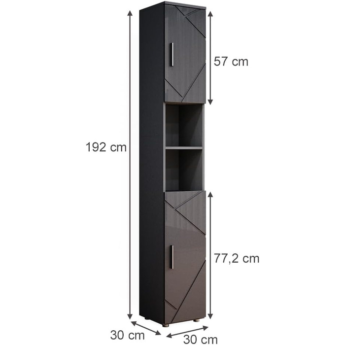 Високий шафа для ванної Vicco Irma, дуб золотий/антрацит, 30x192 см