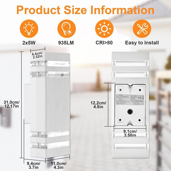 Стіна LED-світильник вуличний IP65 GU10 Up-Down, підсвітка фасаду будинку та тераси, тепле біле світло 3000K, сірий (1 шт.)