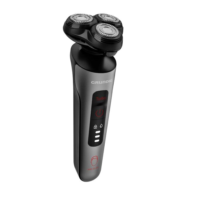 Електробритва Grundig ProClub MS 8130 для чоловіків, сенсор BeardCare, титанові леза, вологе та сухе гоління, корпус з 61% переробленого пластику, чорний/червоний/титан