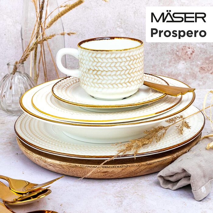 Набір столового посуду MÄSER Prospero Premium для 4 осіб, 8 предметів, білий вінтаж, міцна порцеляна, ресторанна якість