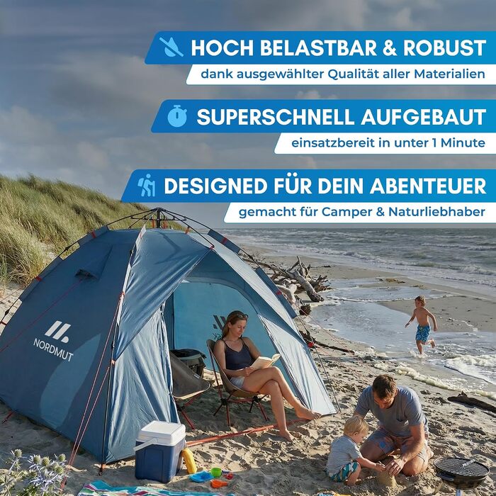 Намет автоматичний NORDMUT Pop Up для 2-4 осіб, водонепроникний кемпінговий намет з UV-захистом та вентиляцією, сірий