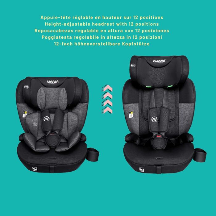 Автокрісло Nania Milano Isofix 76-150 см, 9-36 кг, 15 міс - 12 років, чорно-сіре