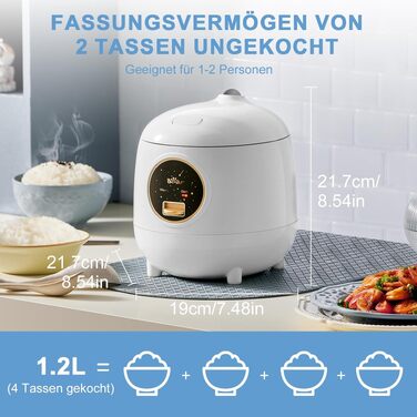 Рисварка Bear 1.2л (2 чашки) біла: мініатюрна, з антипригарним покриттям, BPA-free, портативна
